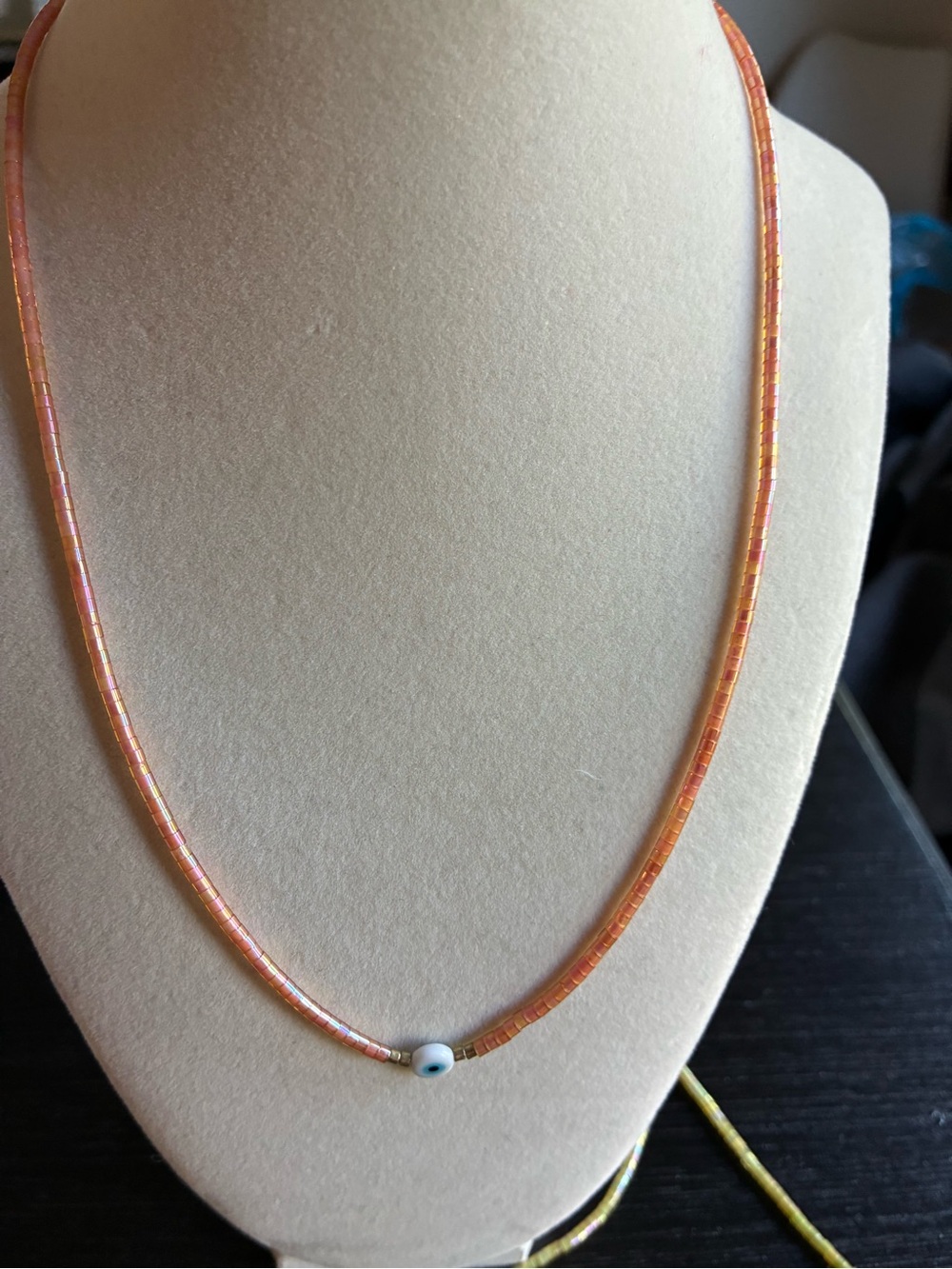Handcrafted Orange Evil Eye Bead Necklace - Picture 2 of 3